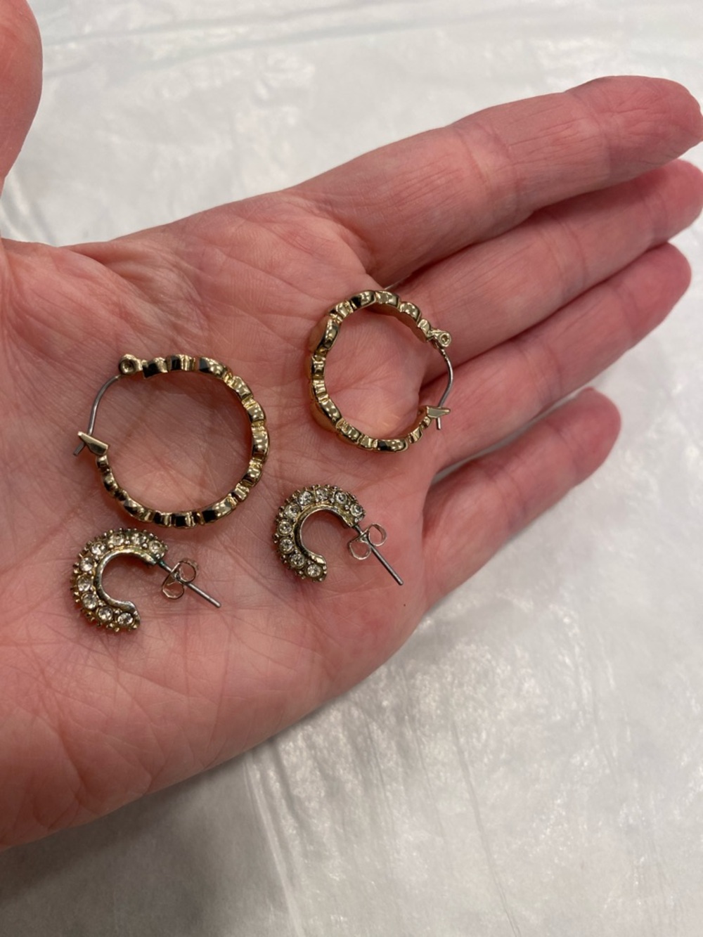 Gold Hoop Earring Set | Textured Beaded Hoops + Crystal Pavé Mini Hoops - Picture 5 of 7